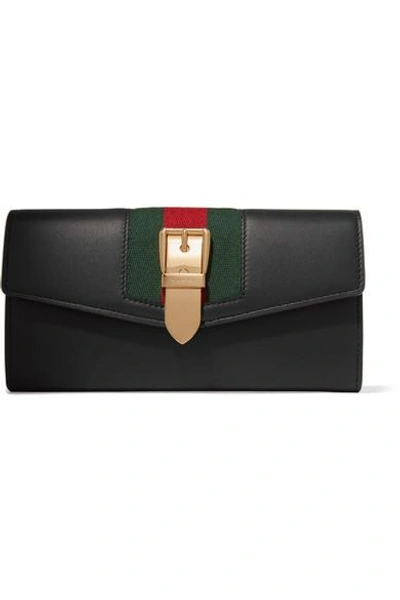 Shop Gucci Sylvie Canvas-trimmed Leather Continental Wallet In Black