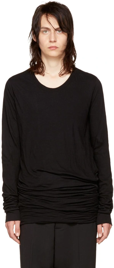 Shop Rick Owens Black Long Sleeve Double T-shirt In 09 Black