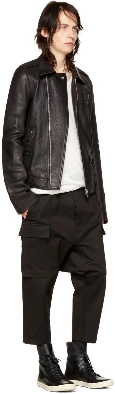 Shop Rick Owens Black Leather Stooges Bomber Jacket