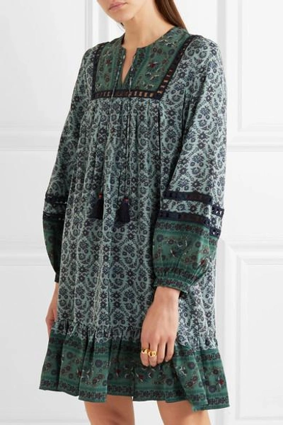 Shop Sea Allura Printed Guipure Lace-trimmed Silk Crepe De Chine Mini Dress In Forest Green