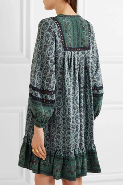 Shop Sea Allura Printed Guipure Lace-trimmed Silk Crepe De Chine Mini Dress In Forest Green
