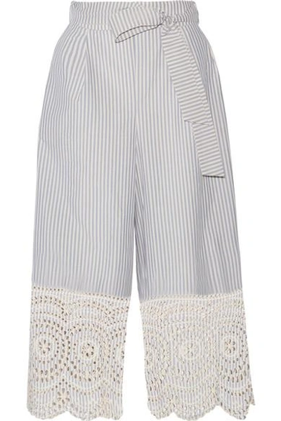 Shop Zimmermann Meridian Broderie Anglaise-trimmed Striped Cotton-poplin Wide-leg Pants