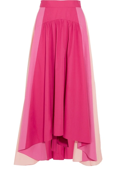 Peter Pilotto Asymmetric Color-block Cotton-poplin Midi Skirt In Fuchsia