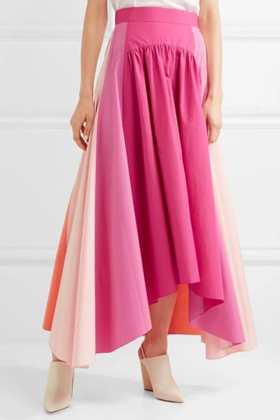 Shop Peter Pilotto Asymmetric Color-block Cotton-poplin Midi Skirt In Fuchsia