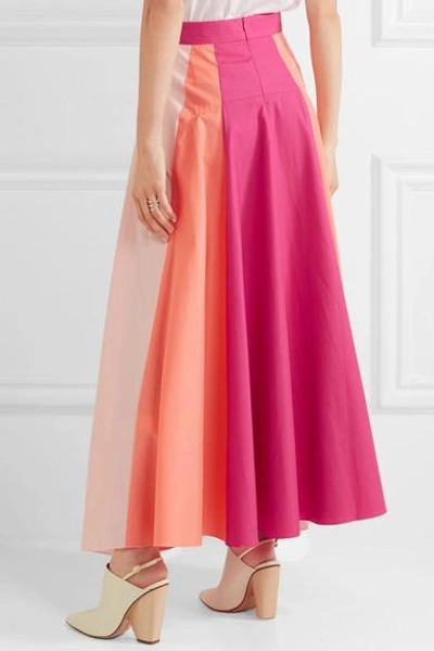 Shop Peter Pilotto Asymmetric Color-block Cotton-poplin Midi Skirt In Fuchsia