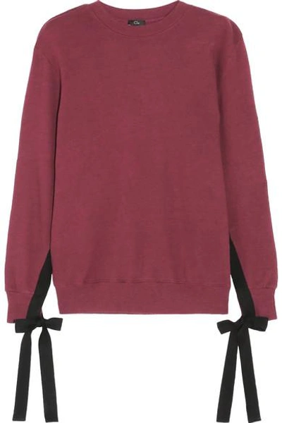 Shop Clu Grosgrain Bow-embellished Cotton-jersey Sweatshirt In Burgundy