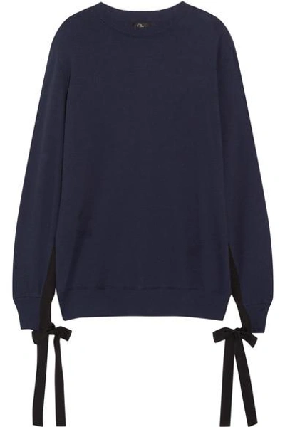 Shop Clu Grosgrain Bow-embellished Cotton-jersey Sweatshirt In Navy