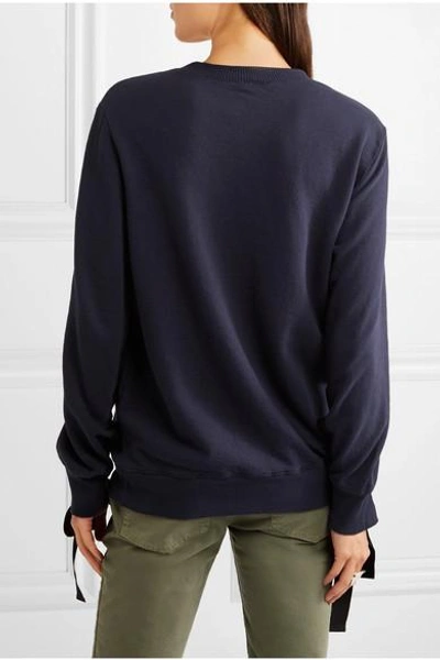 Shop Clu Grosgrain Bow-embellished Cotton-jersey Sweatshirt In Navy