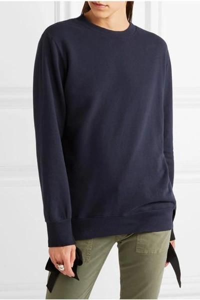 Shop Clu Grosgrain Bow-embellished Cotton-jersey Sweatshirt In Navy