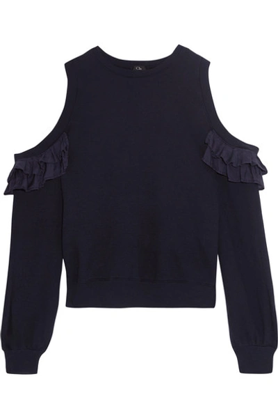 Shop Clu Cold-shoulder Ruffled Silk-trimmed Cotton-jersey Sweatshirt In Storm Blue