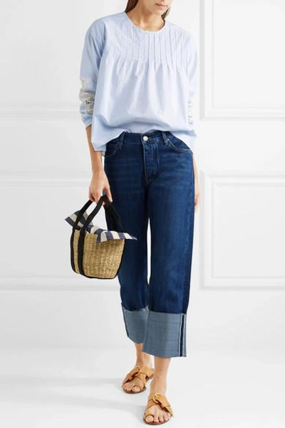 Shop M.i.h. Jeans Veron Crochet-trimmed Striped Cotton-poplin Blouse In Blue