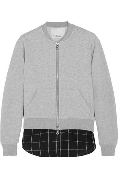 Shop 3.1 Phillip Lim / フィリップ リム Layered Cotton-jersey And Flannel Bomber Jacket In Light Gray