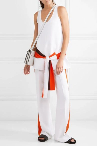 Shop Victoria Victoria Beckham Striped Crepe Wide-leg Pants In White