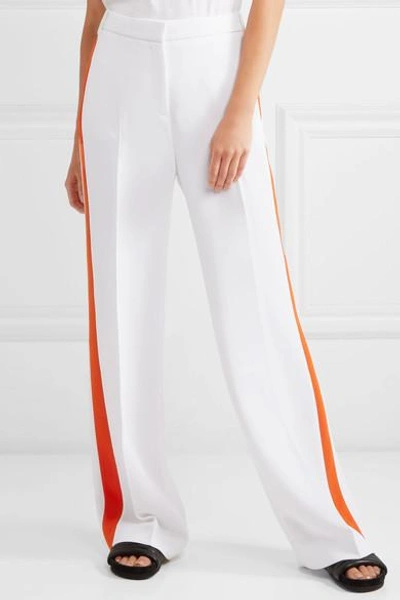 Shop Victoria Victoria Beckham Striped Crepe Wide-leg Pants In White