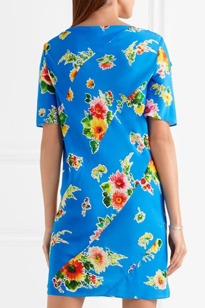 Shop Topshop Unique Floral-print Silk Crepe De Chine Mini Dress In Blue