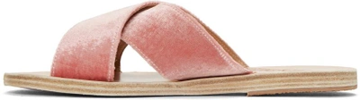 Shop Ancient Greek Sandals Pink Velvet Thais Sandals