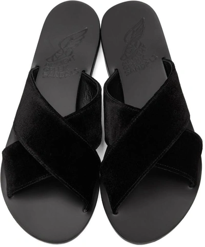 Shop Ancient Greek Sandals Black Velvet Thais Sandals