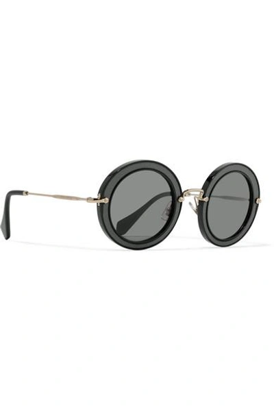 Miu Miu Round-frame Acetate, Twill And Gold-tone Sunglasses | ModeSens