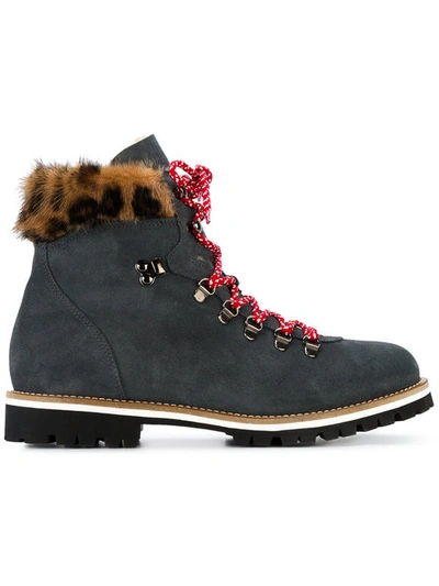 Mr & Mrs Italy 30mm Suede & Mink Fur Hiking Boots In Grey/leopard | ModeSens
