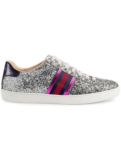 Shop Gucci Ace Glitter Low-top Sneaker - Farfetch In 8167 Silver