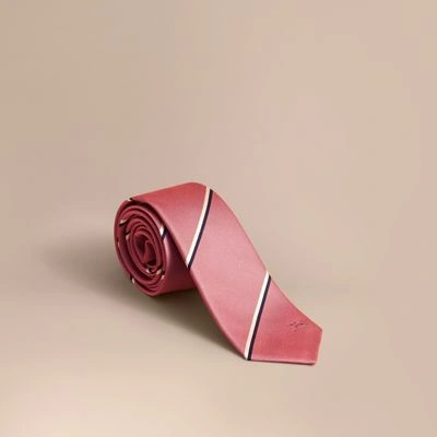 Burberry Slim Cut Striped Silk Tie In Rose Pink