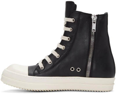 Shop Rick Owens Black Leather High-top Sneakers In 91 Black/white