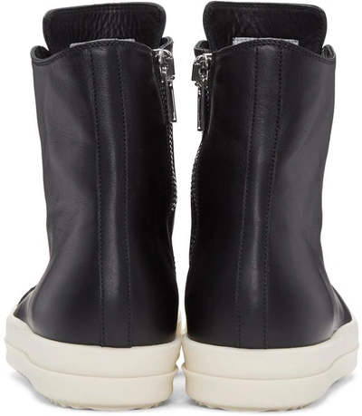 Shop Rick Owens Black Leather High-top Sneakers In 91 Black/white