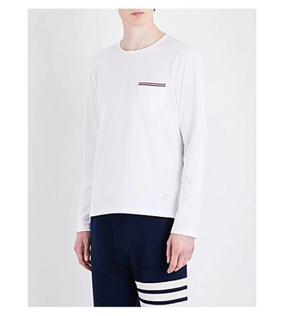Shop Thom Browne Striped-pocket Cotton-jersey T-shirt In White