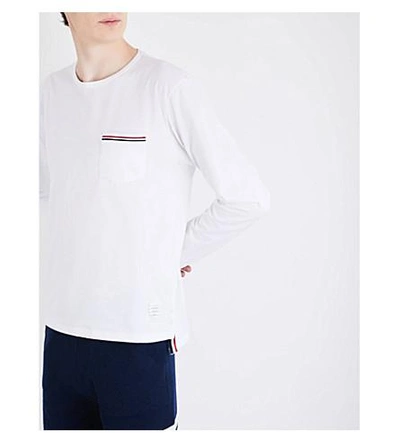 Shop Thom Browne Striped-pocket Cotton-jersey T-shirt In White