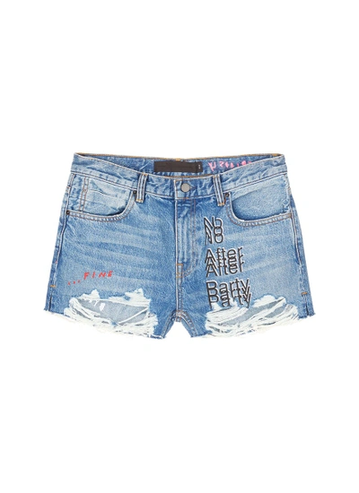 Alexander Wang 'no After Party' Print Embroidered Slogan Denim Shorts In Blue