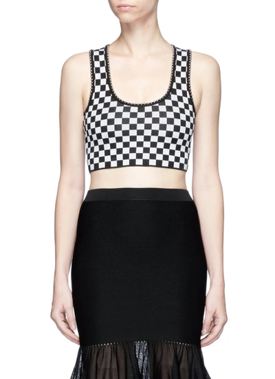 Shop Alexander Wang Ball Chain Trim Checkerboard Knit Cropped Top