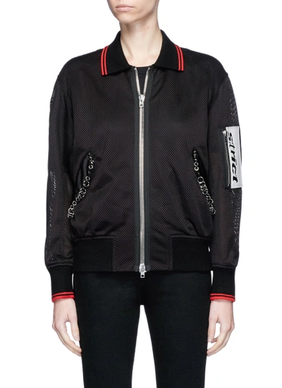 Shop Alexander Wang Leather Patch Piercing Mesh Bomber Jacket