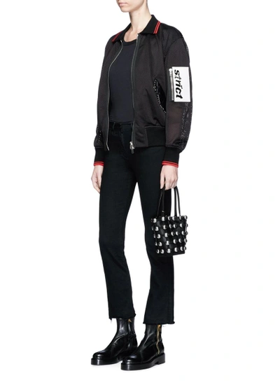 Shop Alexander Wang Leather Patch Piercing Mesh Bomber Jacket
