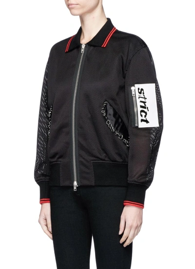 Shop Alexander Wang Leather Patch Piercing Mesh Bomber Jacket