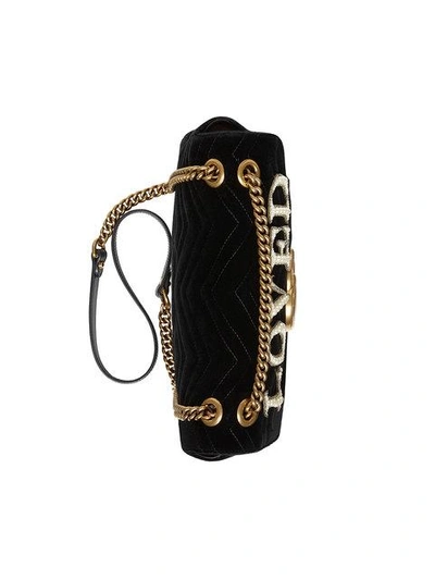 Shop Gucci Gg Marmont Embroidered Velvet Shoulder Bag In Black