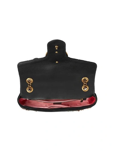 Shop Gucci Gg Marmont Embroidered Velvet Shoulder Bag In Black