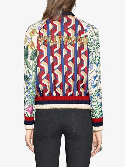 Shop Gucci Patchwork Print Silk Bomber In Neutrals