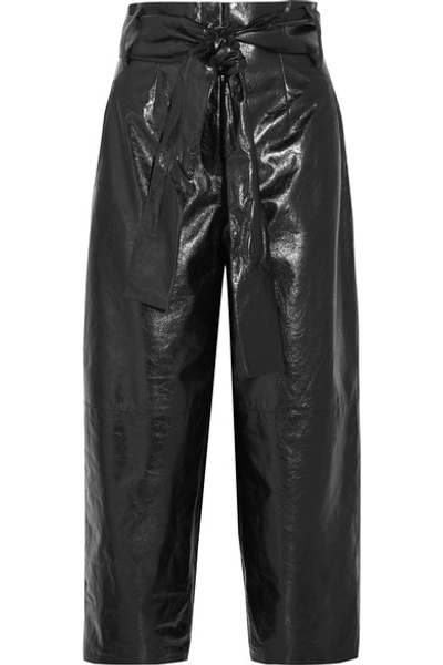 Valentino Glossed Textured-leather Culottes