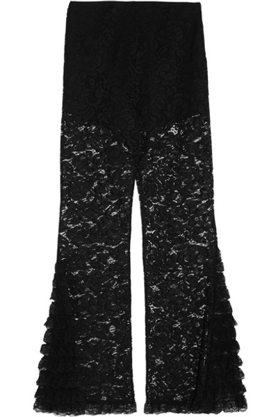 Shop Givenchy Lace Flared Pants In Black