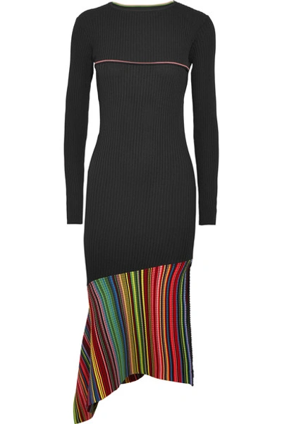Topshop Unique Cutout Asymmetric Striped Ribbed-knit Dress