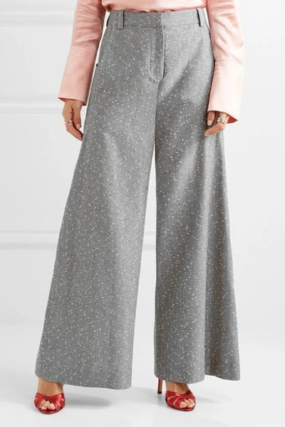 Shop Topshop Unique Wool-blend Tweed Wide-leg Pants In Gray
