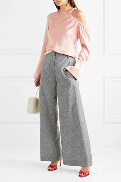 Shop Topshop Unique Wool-blend Tweed Wide-leg Pants In Gray