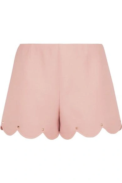 Shop Valentino Studded Wool And Silk-blend Crepe Shorts In Pink