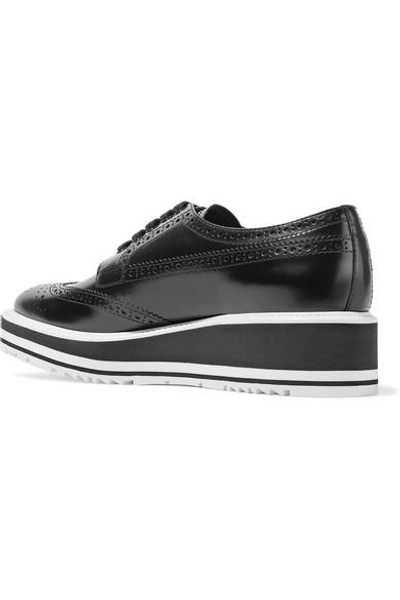 Shop Prada Glossed-leather Platform Brogues In Black