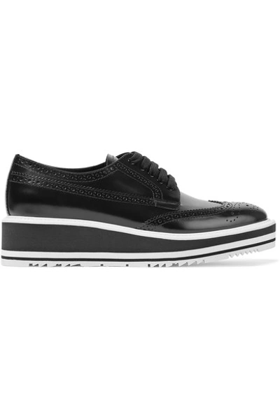 Shop Prada Glossed-leather Platform Brogues In Black