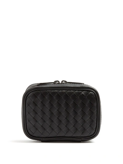 Bottega Veneta Intrecciato Leather Cufflink Case In Black