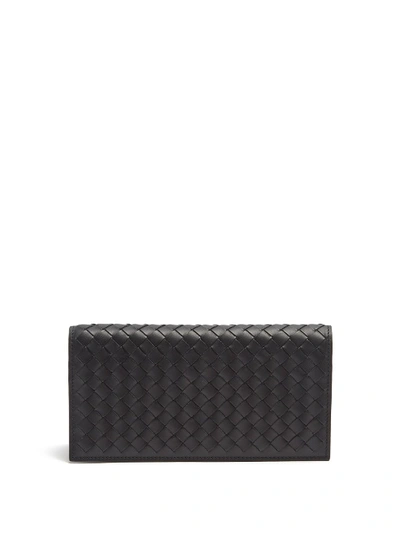 Bottega Veneta Bi-fold Intrecciato Leather Wallet In Black