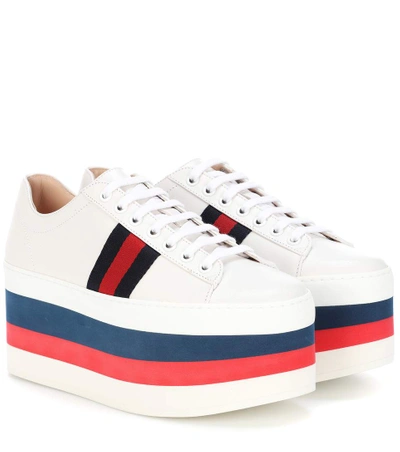 Shop Gucci Leather Platform Sneakers In White