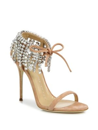 Shop Giuseppe Zanotti Crystal-embellished Suede Sandals In Candy