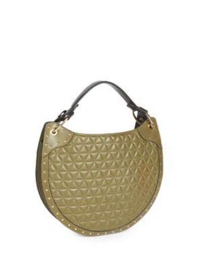 Shop Balmain Quilted Leather Saddle Bag In Khaki